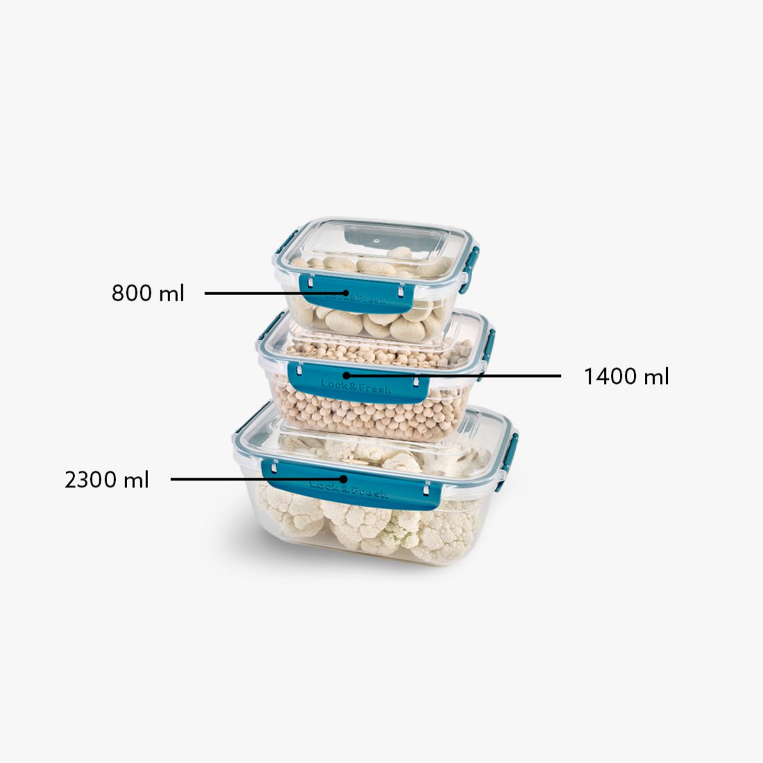 3 Pcs Master Rectangular Set (800-1400-2300 ml)