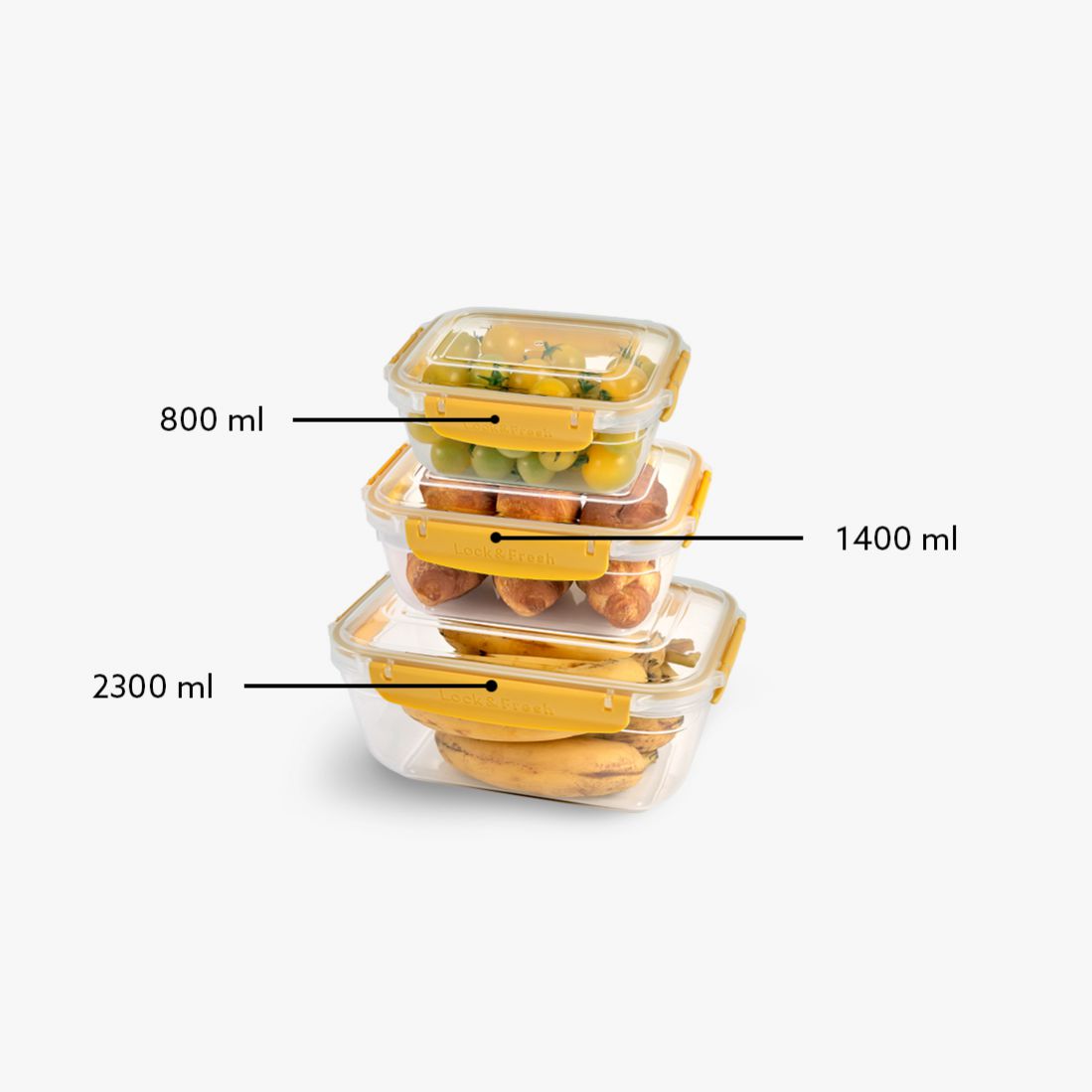 3 Pcs Master Rectangular Set (800-1400-2300 ml)