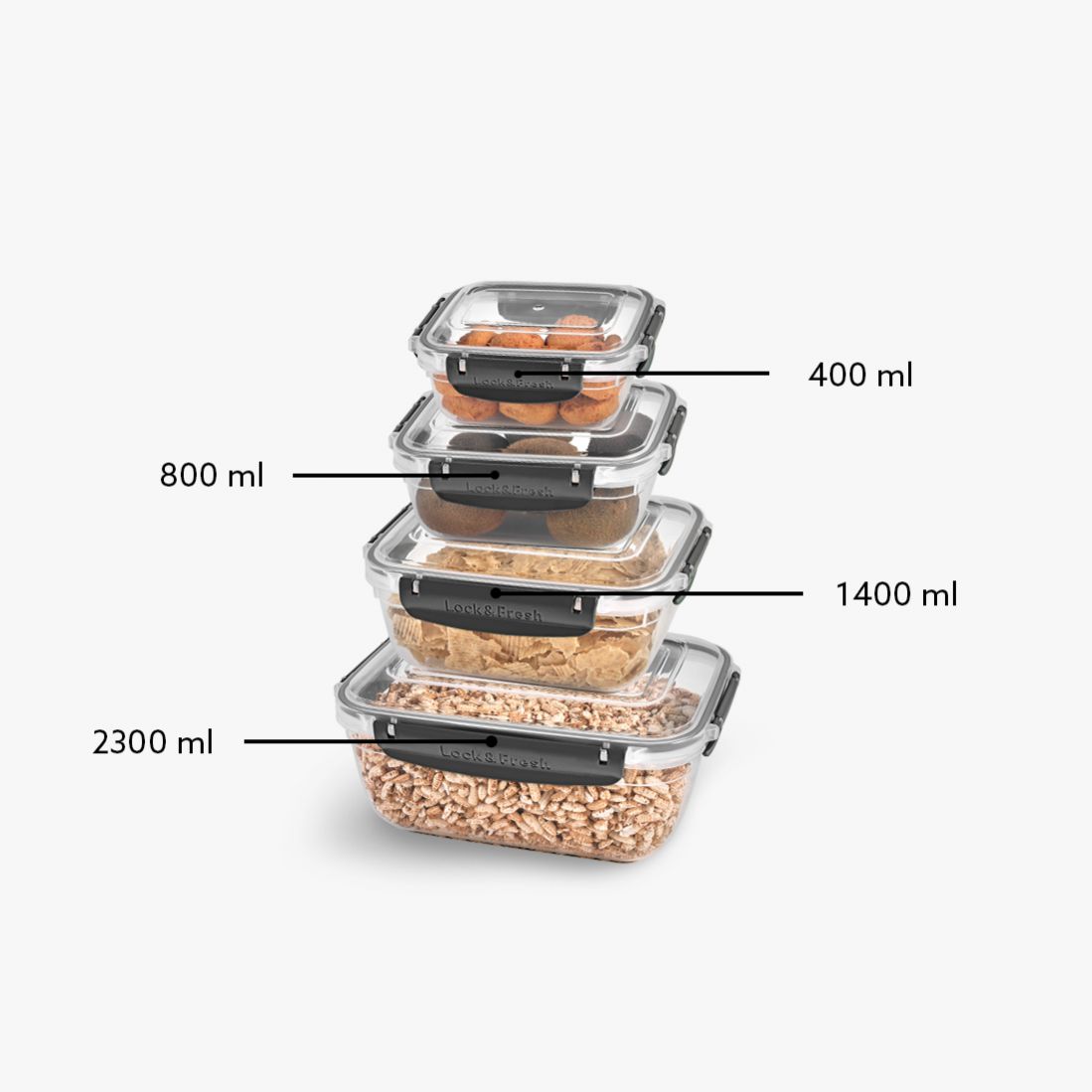 4 Pcs Master Rectangular Set (400-800-1400-2300 ml)