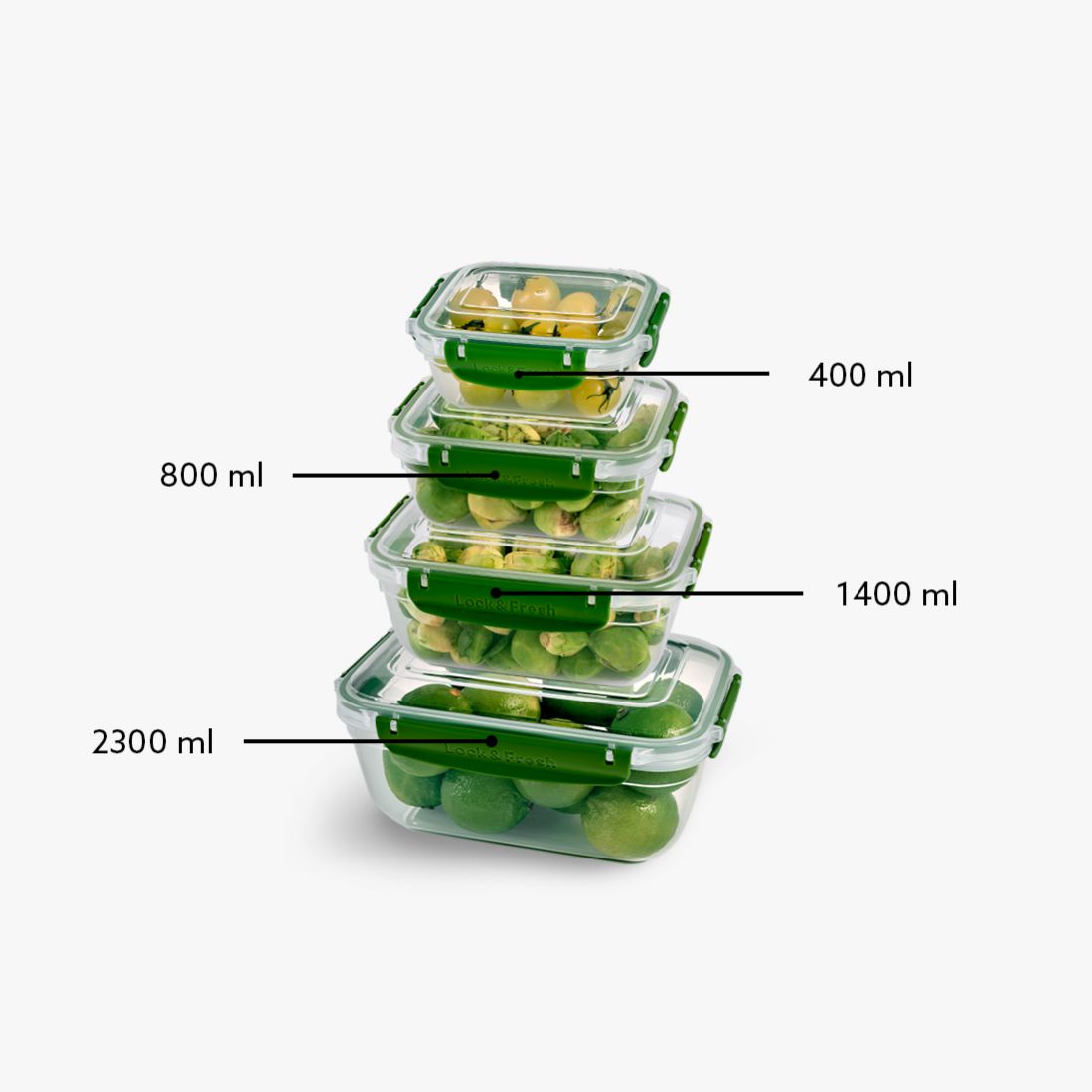 4 Pcs Master Rectangular Set (400-800-1400-2300 ml)