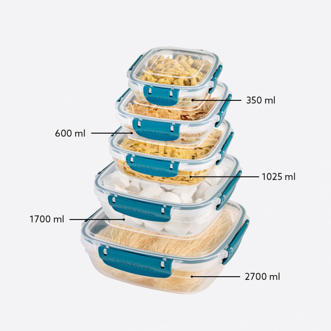 5 Pcs Master Square Set (350-600-1025-1700-2700 ml)