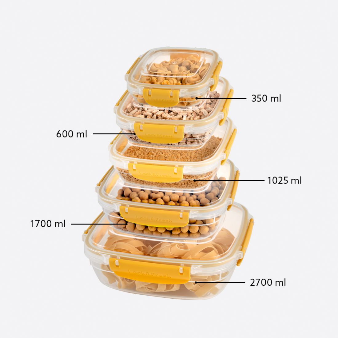 5 Pcs Master Square Set (350-600-1025-1700-2700 ml)