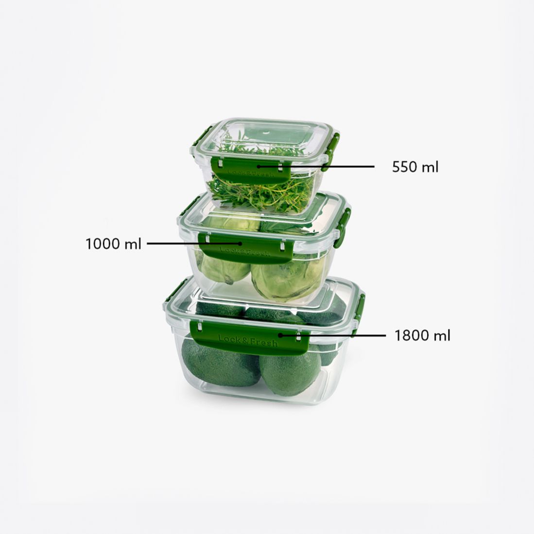 3 Pcs Master Rectangular Set (550-1000-1800 ml)