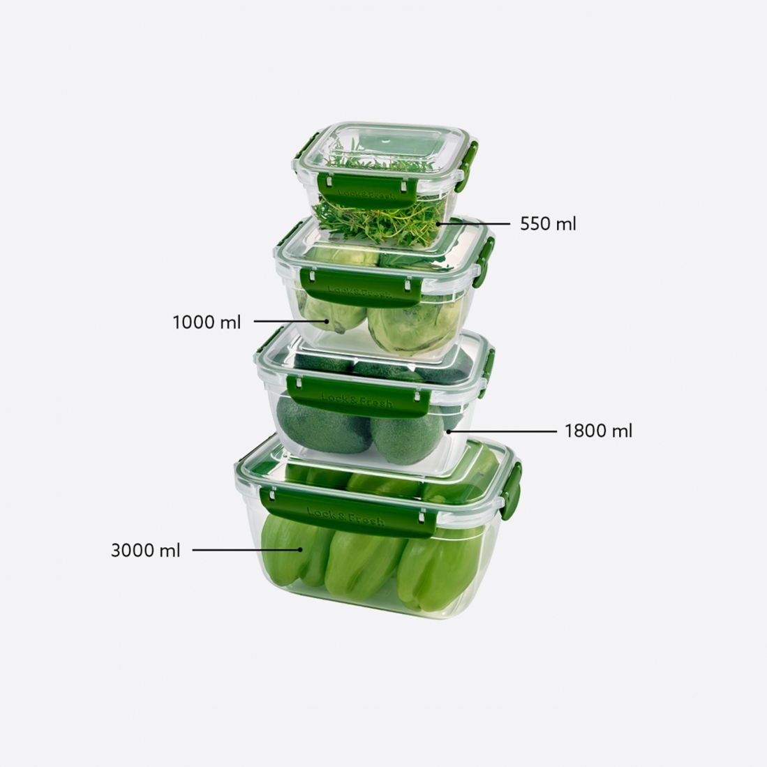 4 Pcs Master Rectangular Set (550-1000-1800-3000 ml)