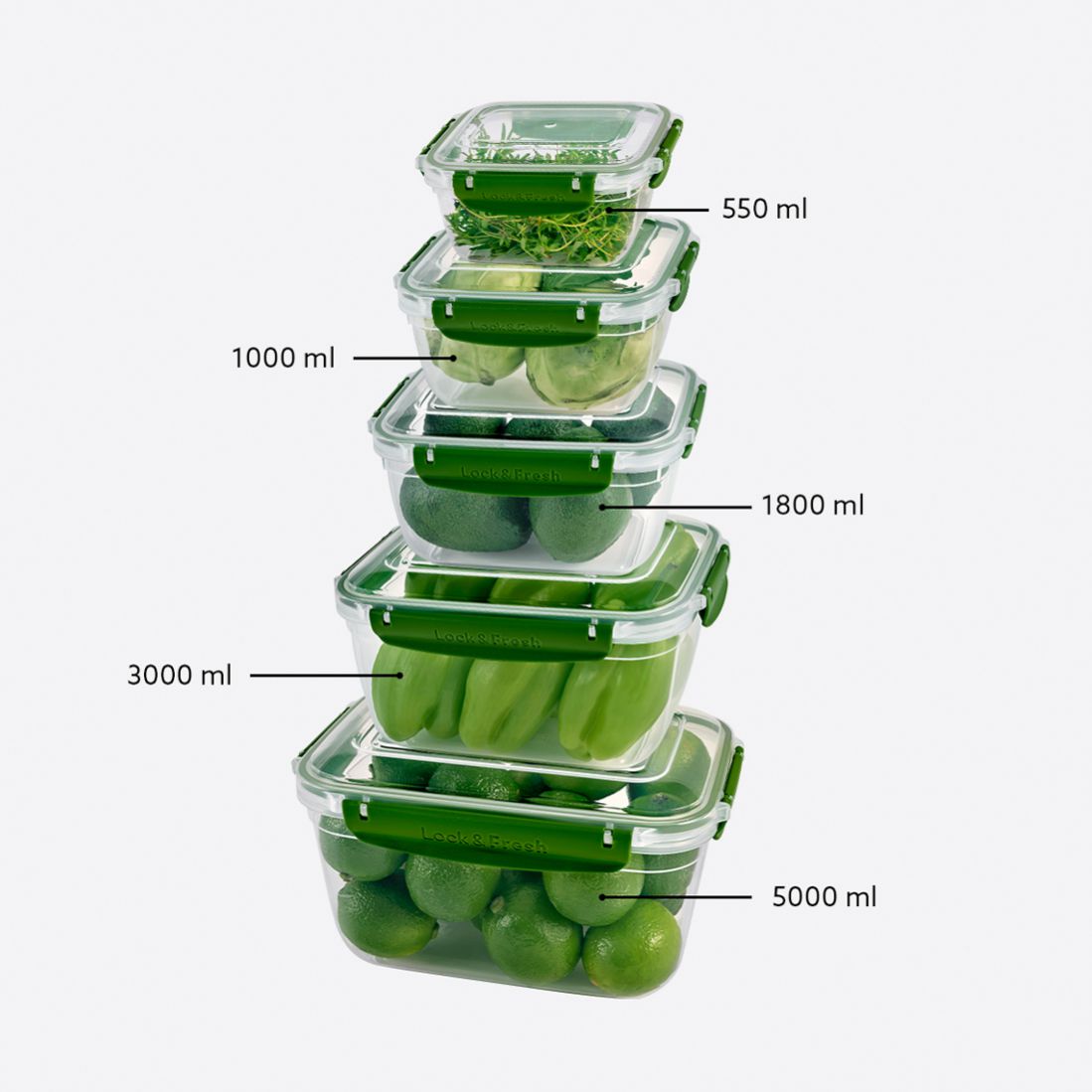 5 Pcs Master Rectangular Set (550-1000-1800-3000-5000 ml)