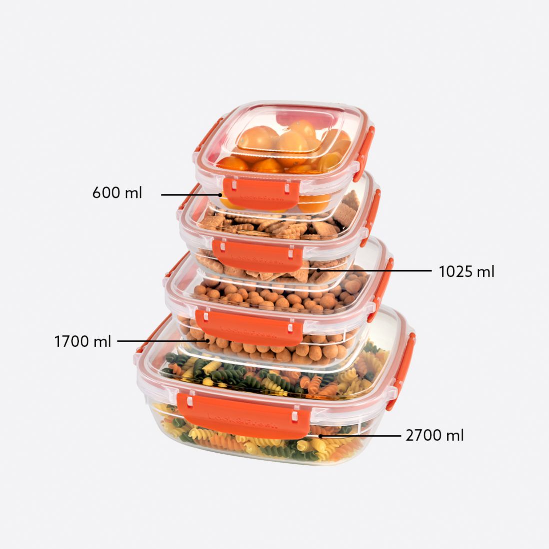 4 Parça Master Kare Set (600-1025-1700-2700 ml)