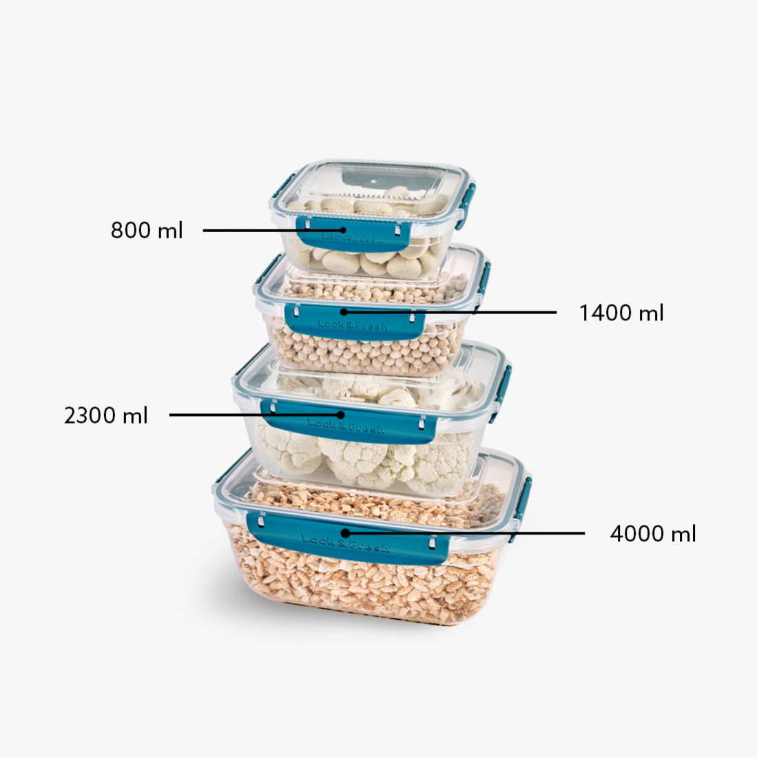 4 Pcs Master Rectangular Set (800-1400-2300-4000 ml)