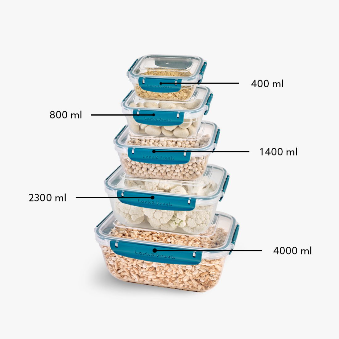 5 Pcs Master Rectangular Set (400-800-1400-2300-4000 ml)