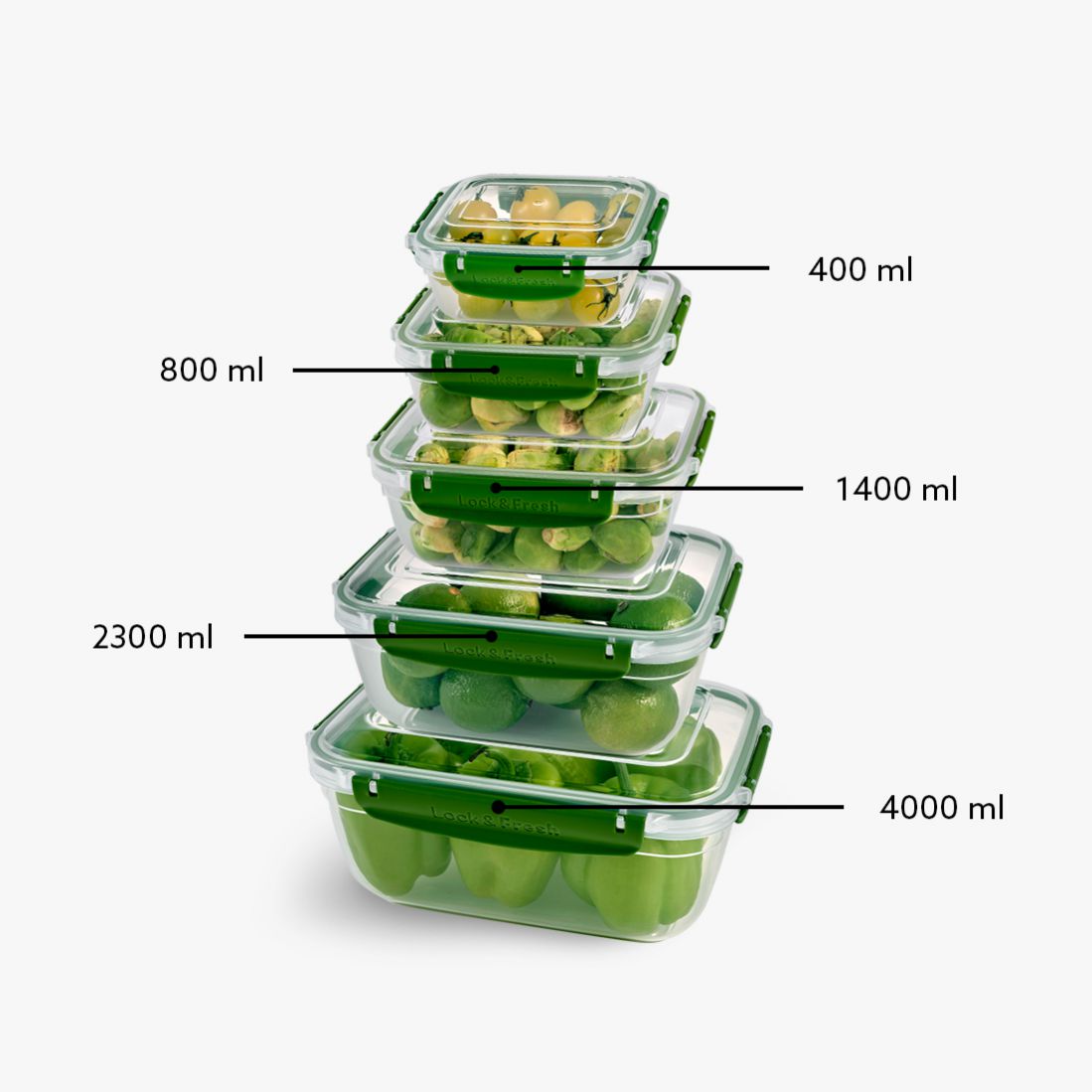 5 Pcs Master Rectangular Set (400-800-1400-2300-4000 ml)