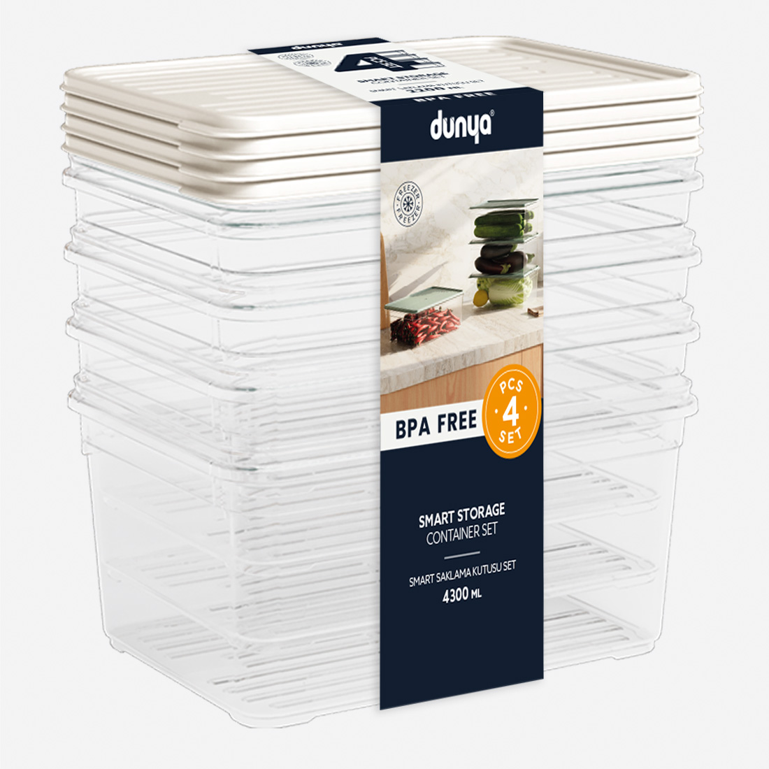 4 Parça Smart Saklama Kabı Set (4 x 4300 ml)