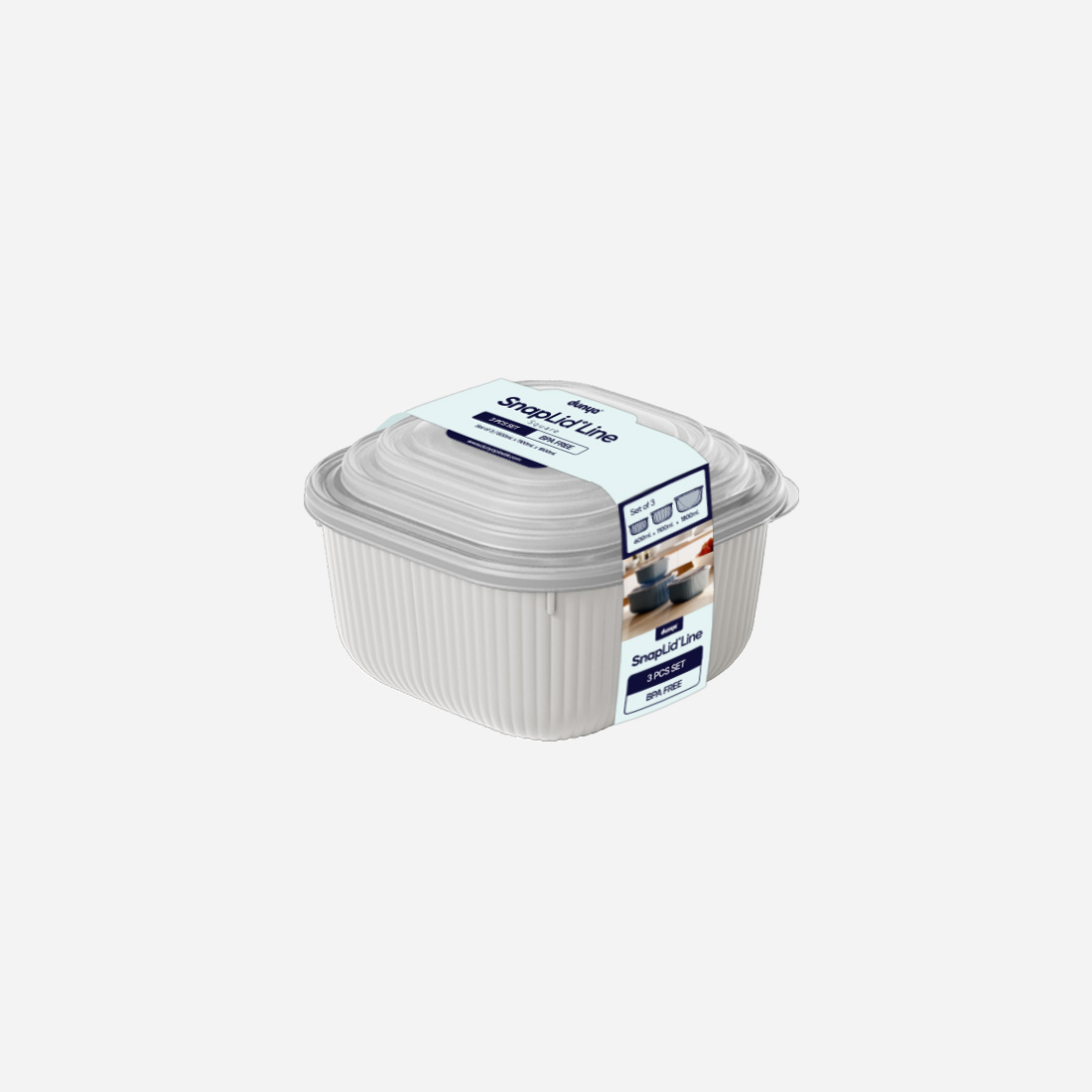 3 Parça Snap Lid Line Kare Set (600-1100-1800 ml)