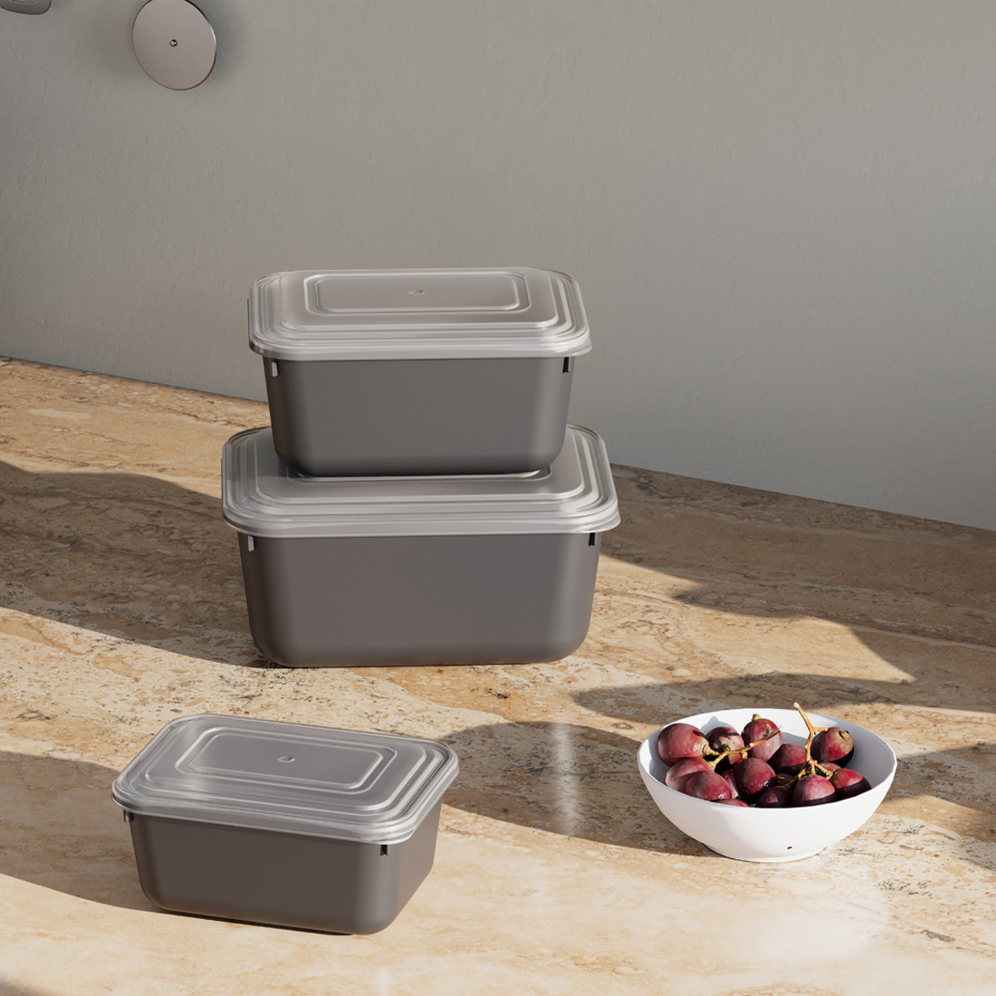3 Parça Snap Lid Dikdörtgen Set (600-1100-1800 ml)