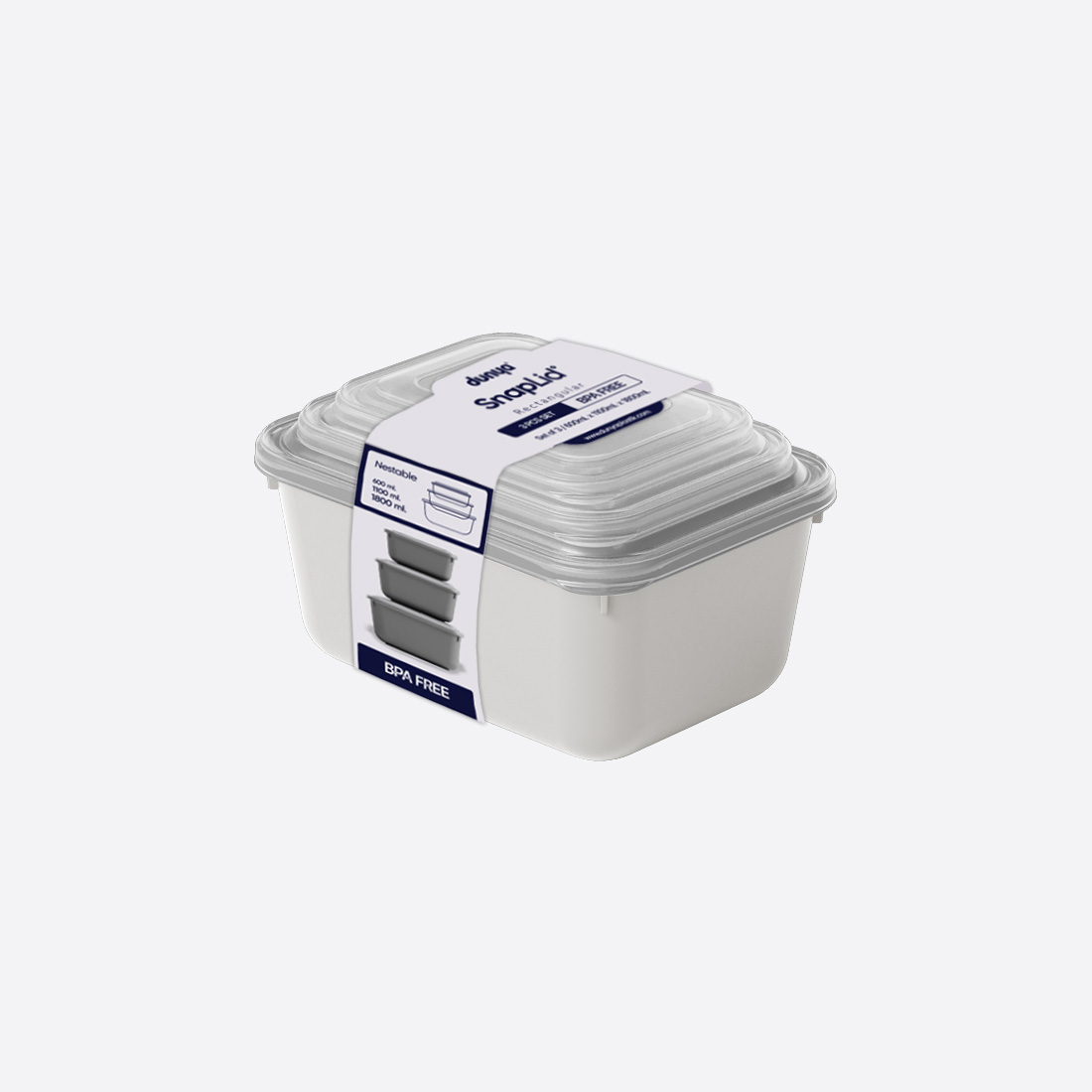 3 Parça Snap Lid Dikdörtgen Set (600-1100-1800 ml)