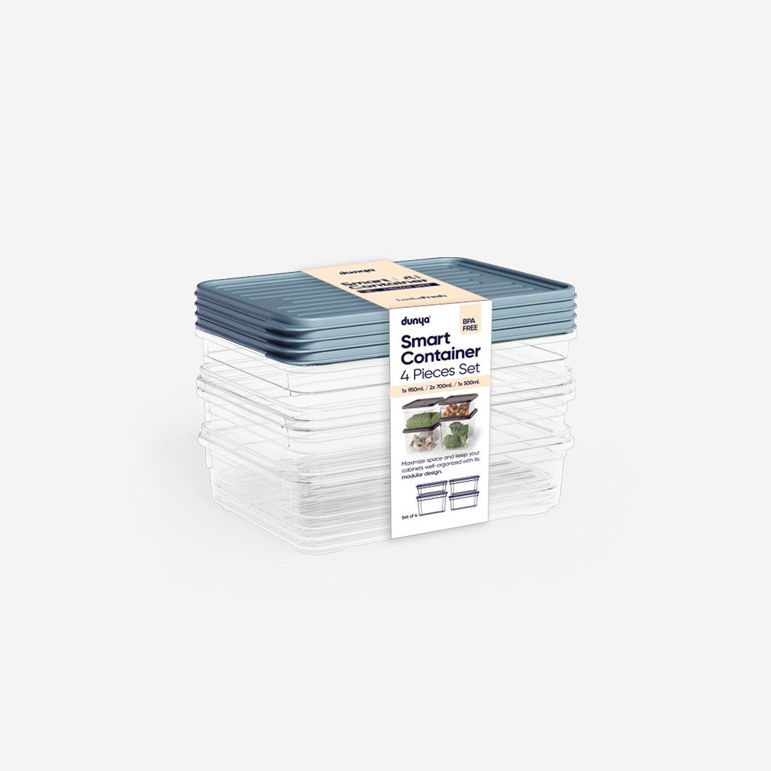 4 Pcs Smart Modular Set ( 500 ml, 2x700 ml, 950 ml )