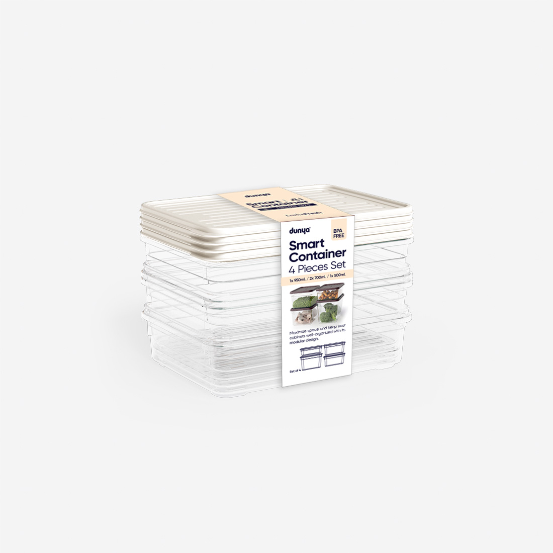 4 Parça Smart Modüler Set ( 500 ml, 2x700 ml, 950 ml )