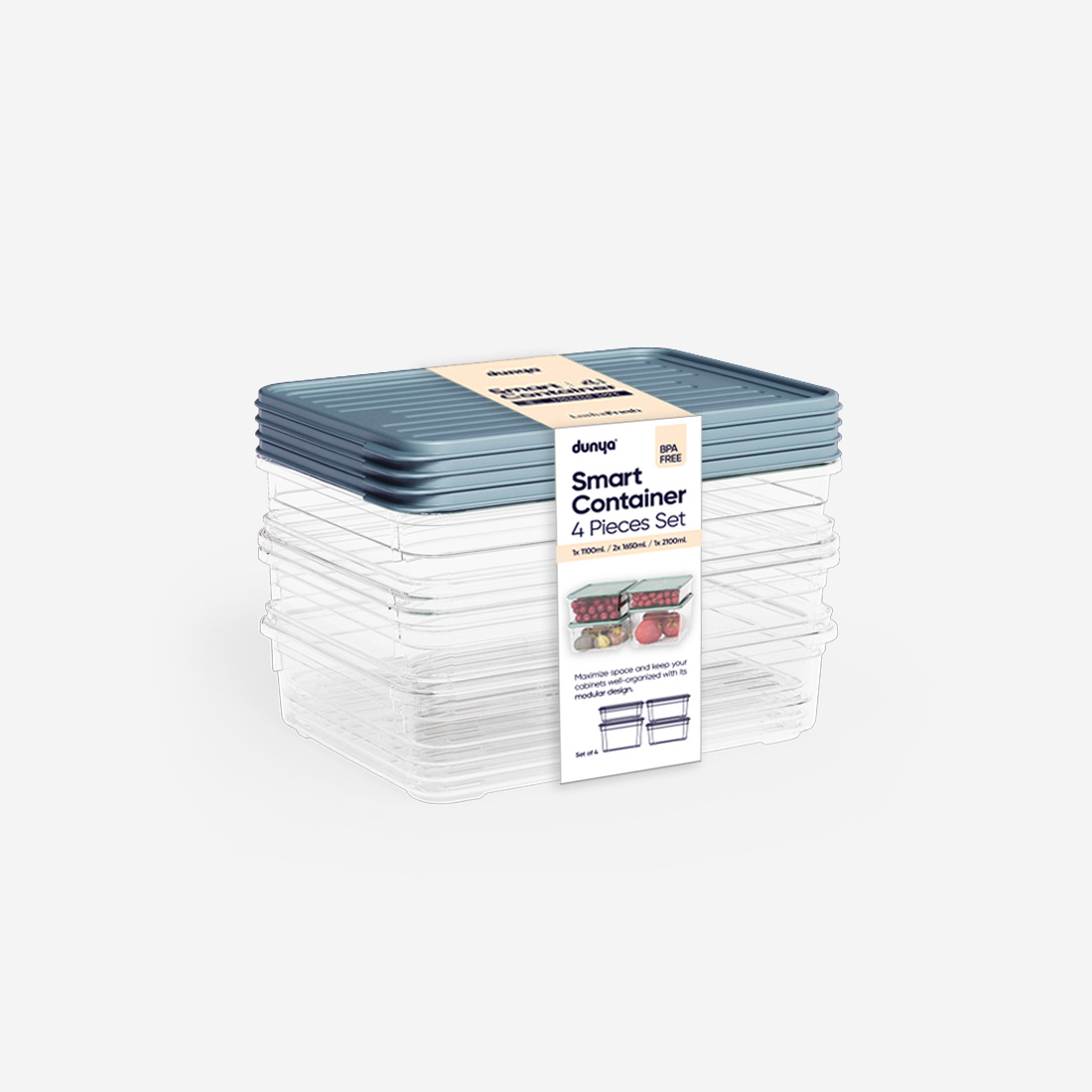4 Pcs Smart Modular Set ( 1100 ml, 2x1650 ml, 2100 ml )