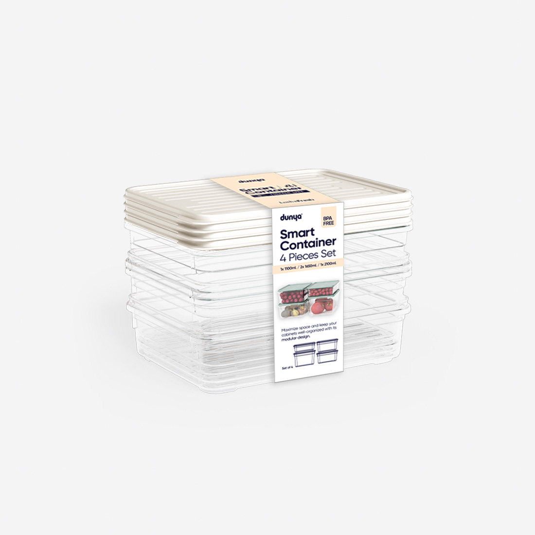 4 Parça Smart Modüler Set ( 1100 ml, 2x1650 ml, 2100 ml )