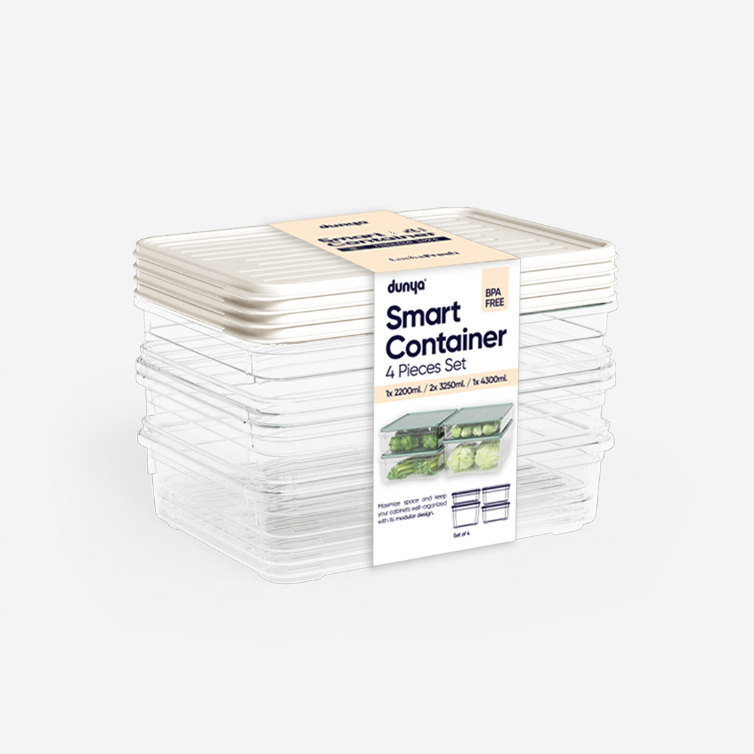 4 Parça Smart Modüler Set ( 2200 ml, 2x3250 ml, 4300 ml )