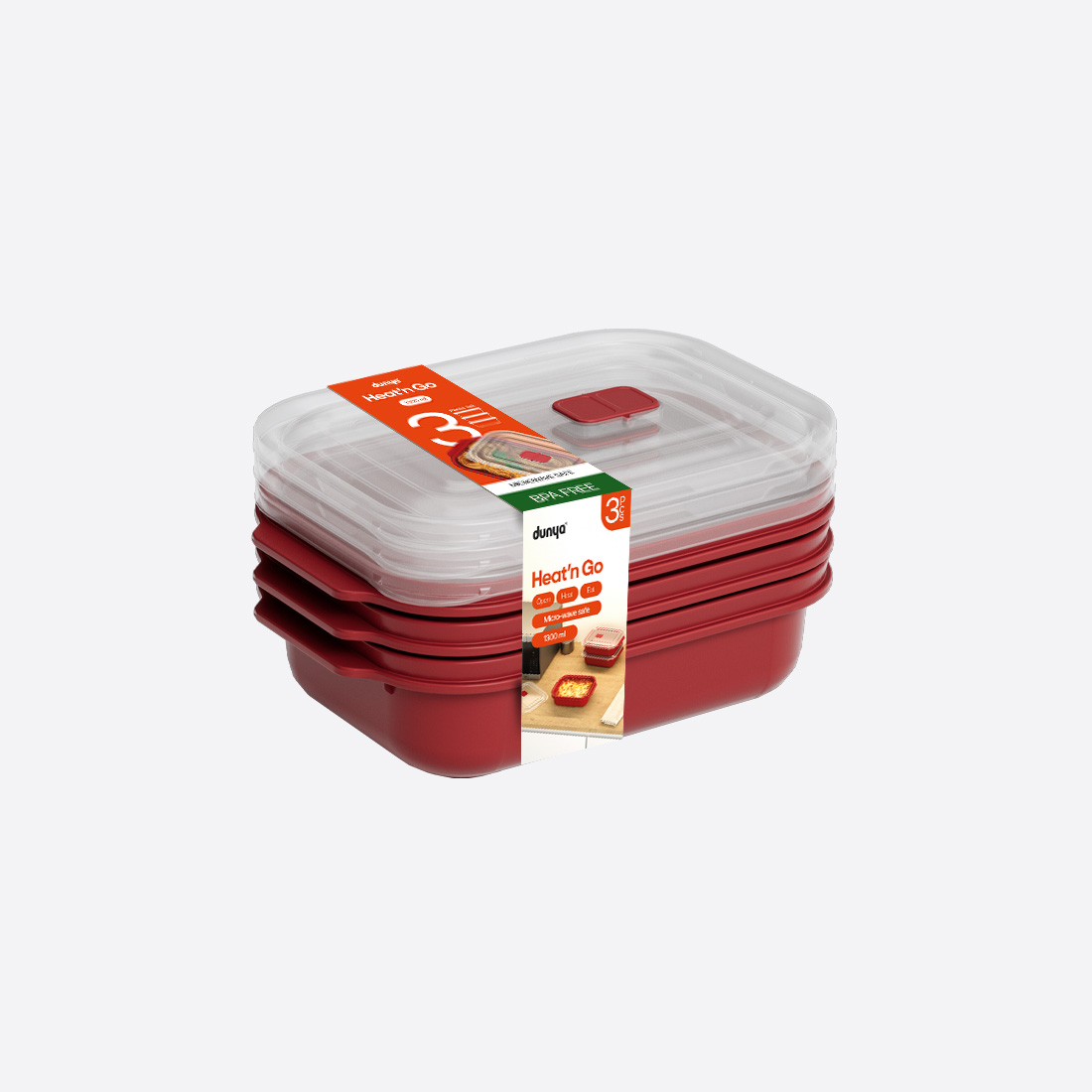 3 Pcs Heat'n Go Rectangular Set (3 x 1300 ml)