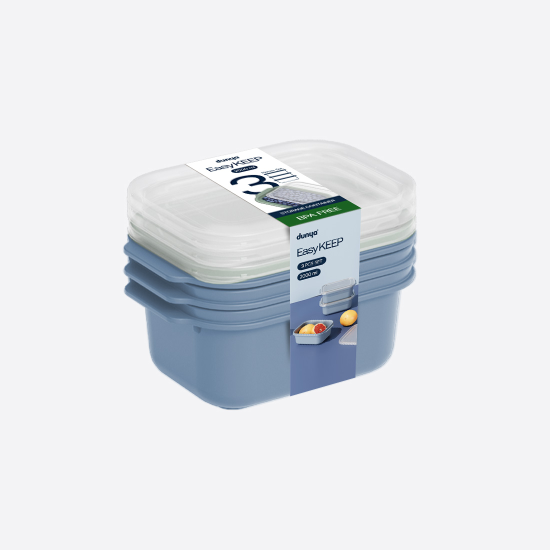 3 Parça Easy Keep Dikdörtgen Set ( 3 x 2000 ml )