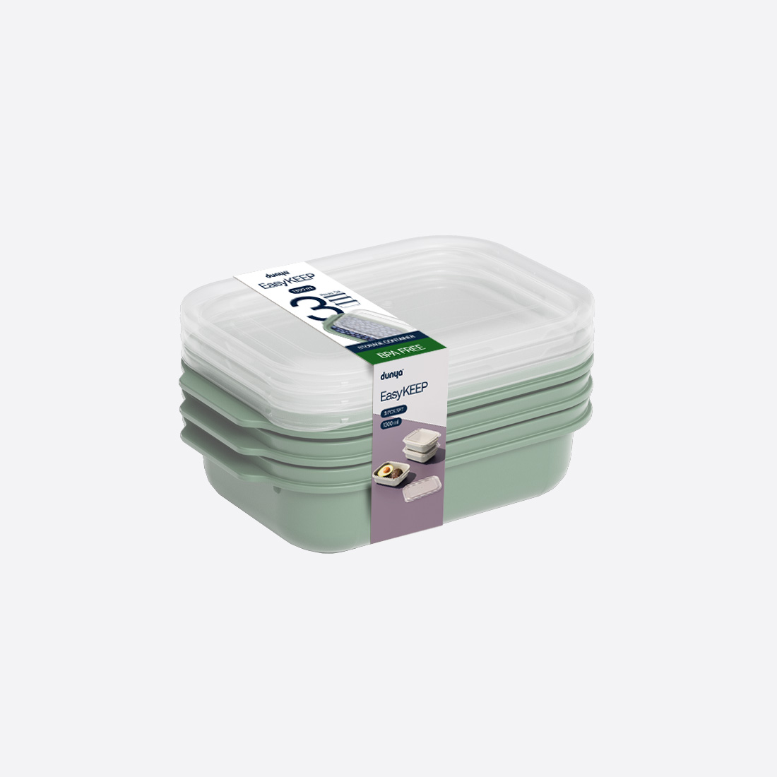3 Pcs Easy Keep Rectangular Set (3 x 1300 ml)