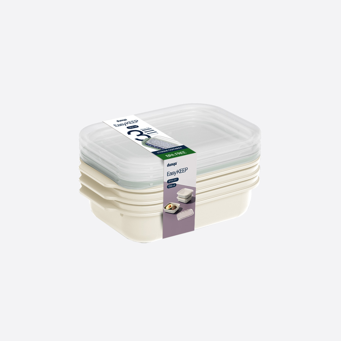 3 Pcs Easy Keep Rectangular Set (3 x 1300 ml)