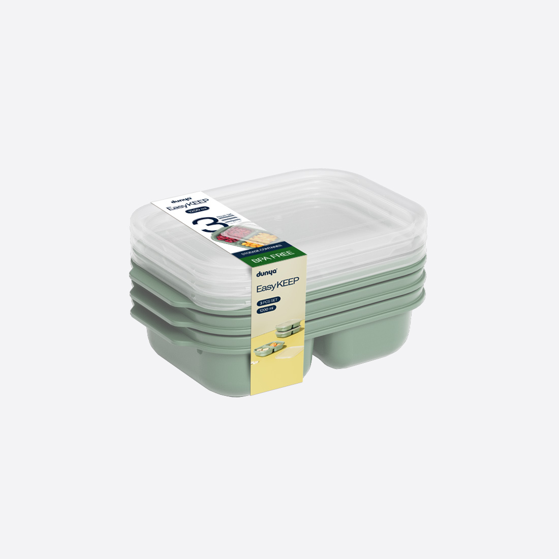 3 Pcs Easy Keep Rectangular Set (3 x 1200 ml)