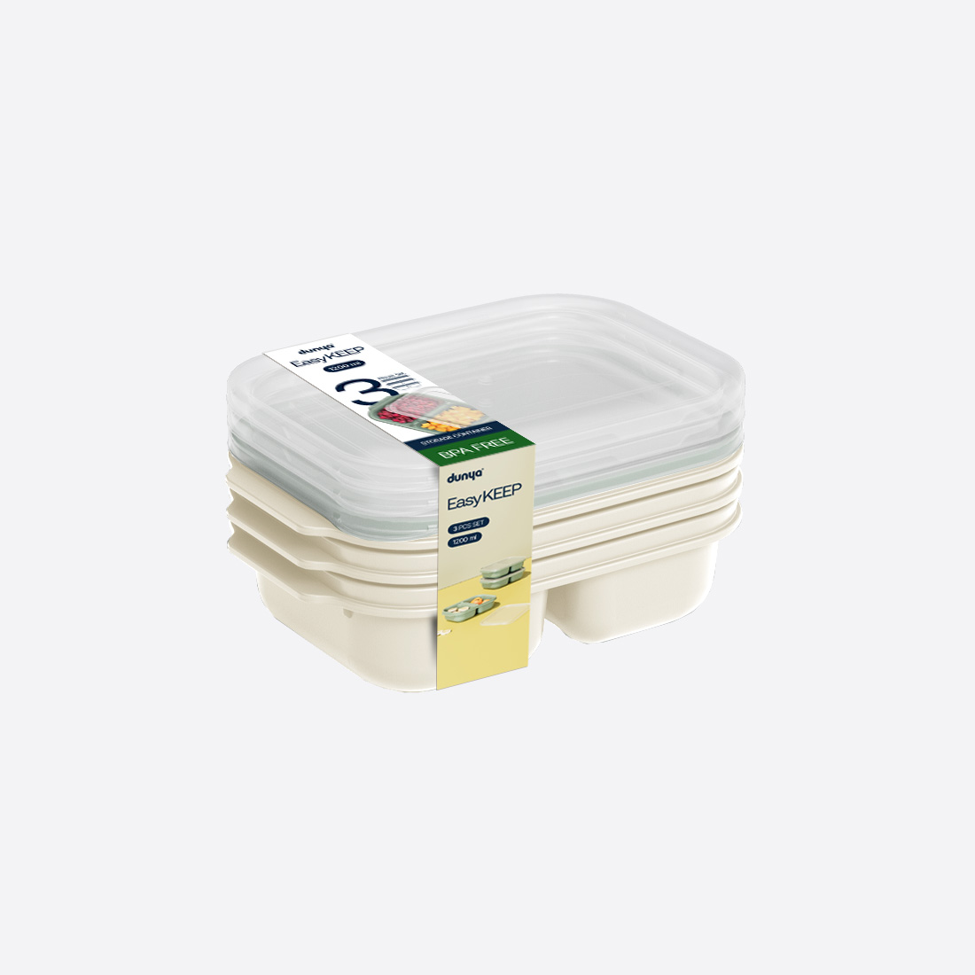 3 Pcs Easy Keep Rectangular Set (3 x 1200 ml)