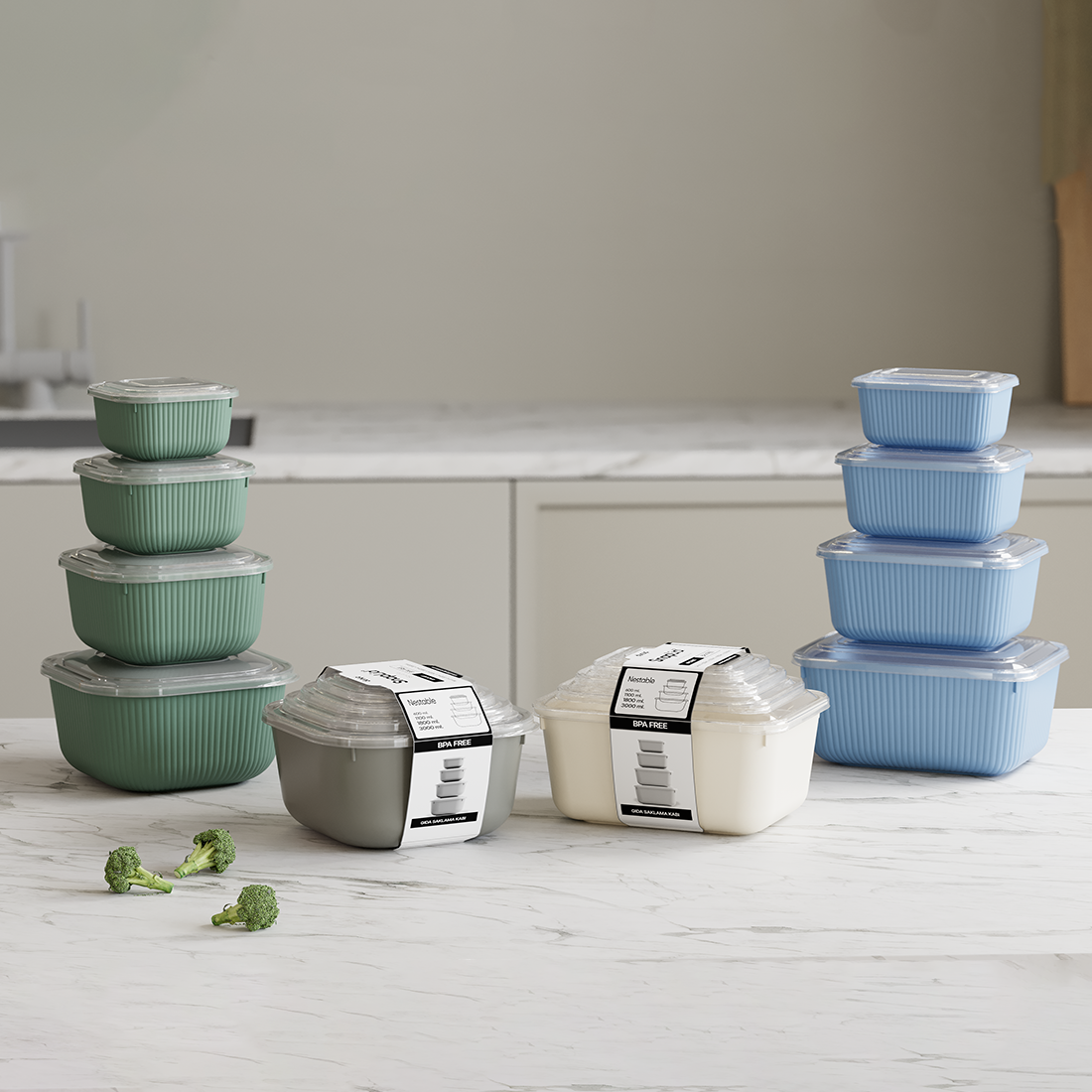 4 Pcs Snap Lid Square Set (600-1100-1800-3000 ml)